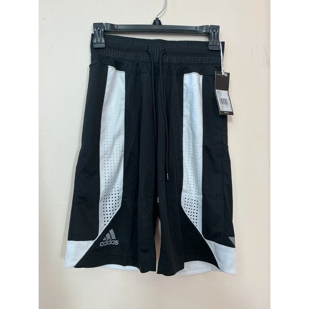 NWT Adidas Mens Athletic Shorts Black White Climacool Pockets Drawstring Size Sm